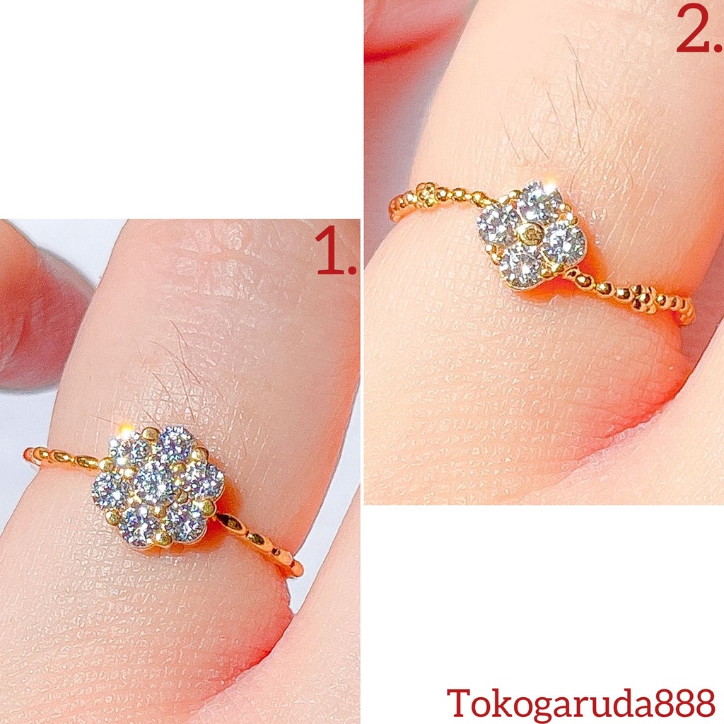 Cincin anak dan dewasa emas asli kadar 700 70 16k beige gold bunga flower clover permata bling aesthetic ringan 1 satu gram gr g ring gold