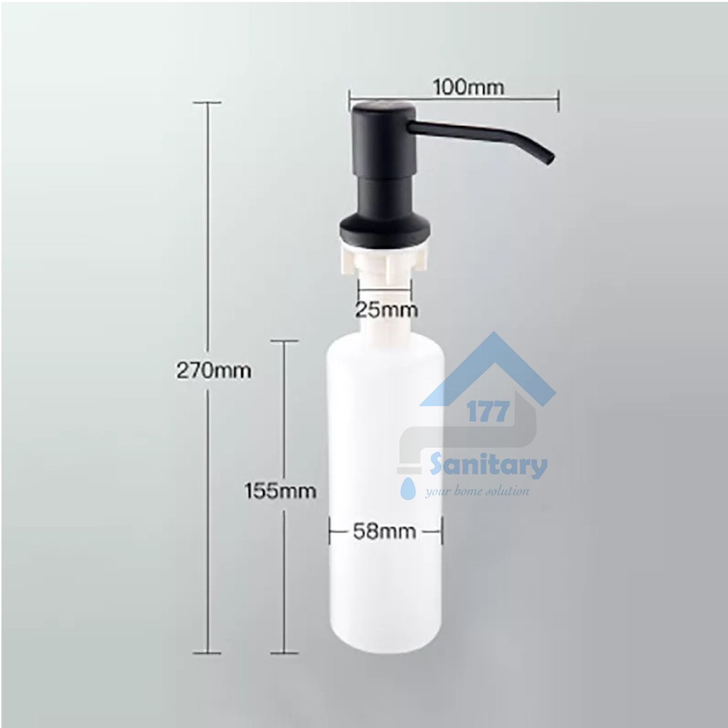 Botol pompa Tempat sabun cair tanam stainless HITAM 350ml MEJA -bottle pump soap dispenser sink dapur wastafel washtafel stenlis  meja bawah BLACK /B12