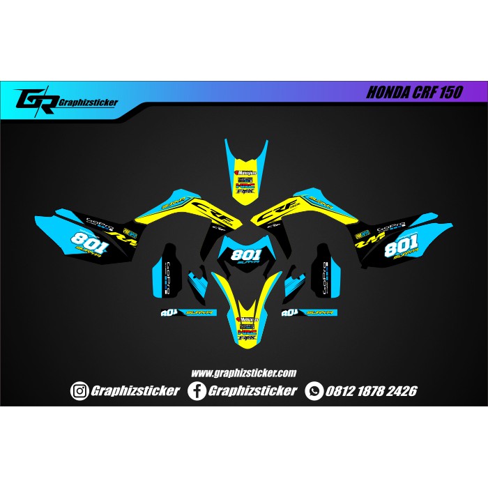DECAL STICKER MOTOR HONDA CRF BIRU KUNING