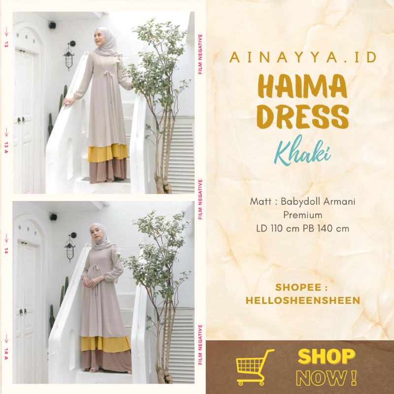 Ainayya id Haima Dress Gamis Babydoll Armani Premium 3 Layer Warna Khaki Size XL