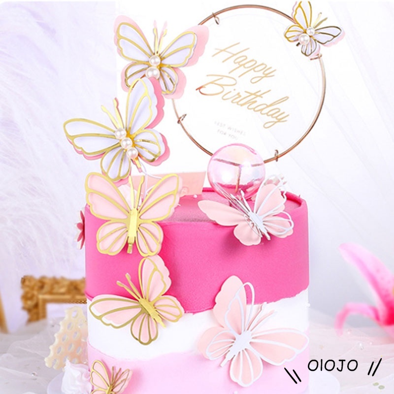 Kupu-kupu Cake Topper Selamat Ulang Tahun Kue Happy Birthday Mutiara Dekorasi Kue - ol