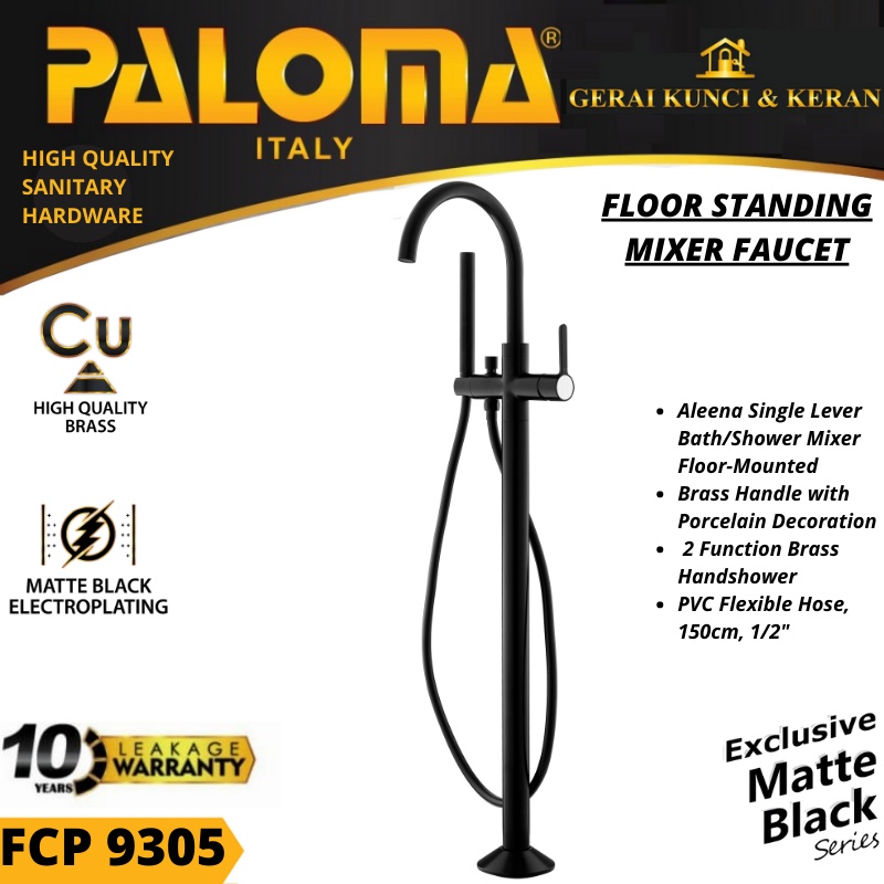 PALOMA FCP 9305 Keran Mixer Bathtub Lantai Floor Panas Dingin Kran Air HITAM BLACK MATTE