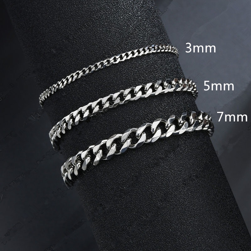 3/5/7/mm Gaya Hip Hop Modis Untuk Pria dan Wanita Gelang Rantai Kuba Baja Titanium 316L