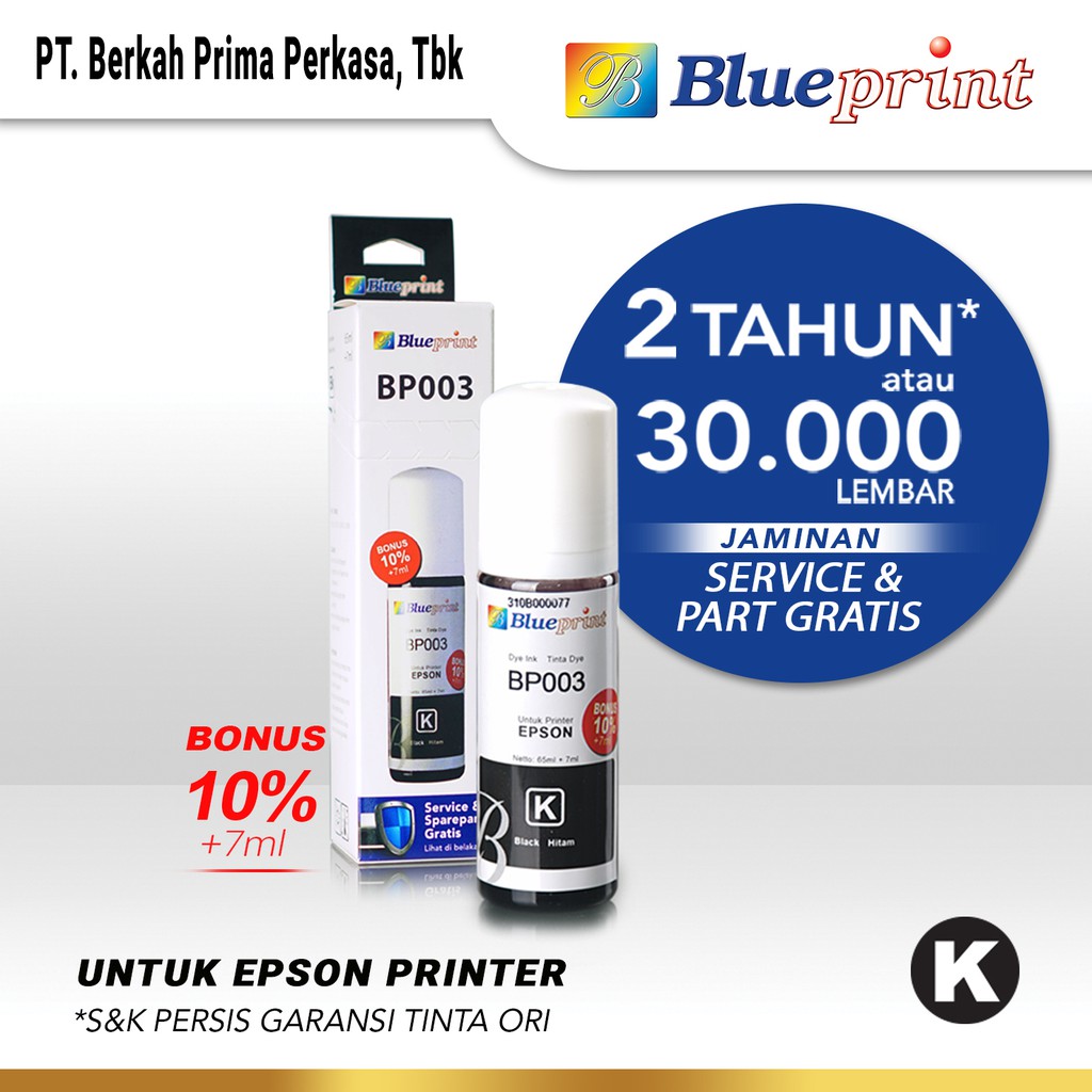 Tinta Epson BLUEPRINT 003  For Printer Epson L1110 L3110 L3150 72ml Black - Hitam