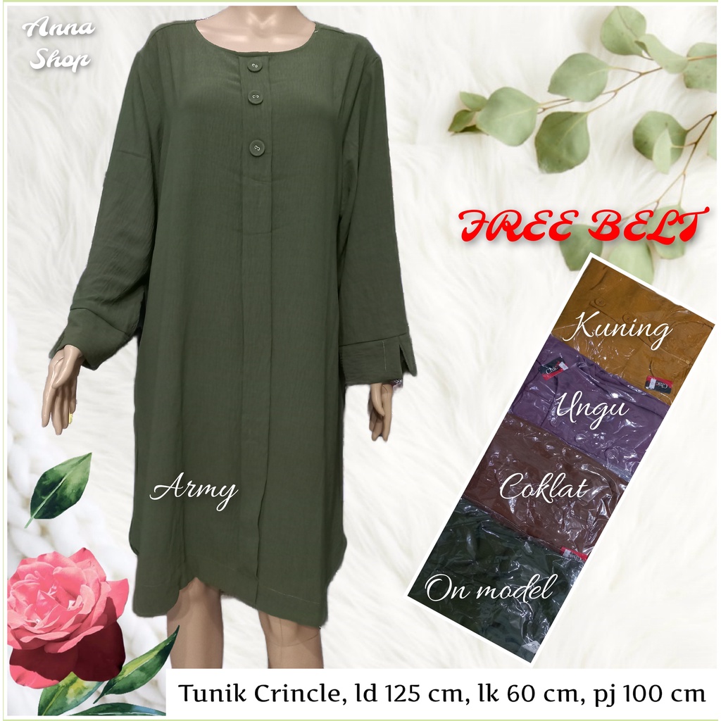 Atasan baju wanita model tunik oblong crincle polos jumbo