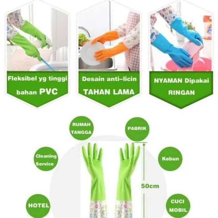 Sarung Tangan Cuci Piring anjang Motif Anti Air Sarung Karet Silikon Cuci Baju 002