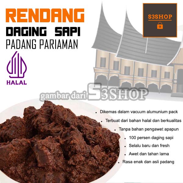 Rendang Daging Sapi Asli Padang Hitam Pedas Siap Saji Kemasan Ekonomis