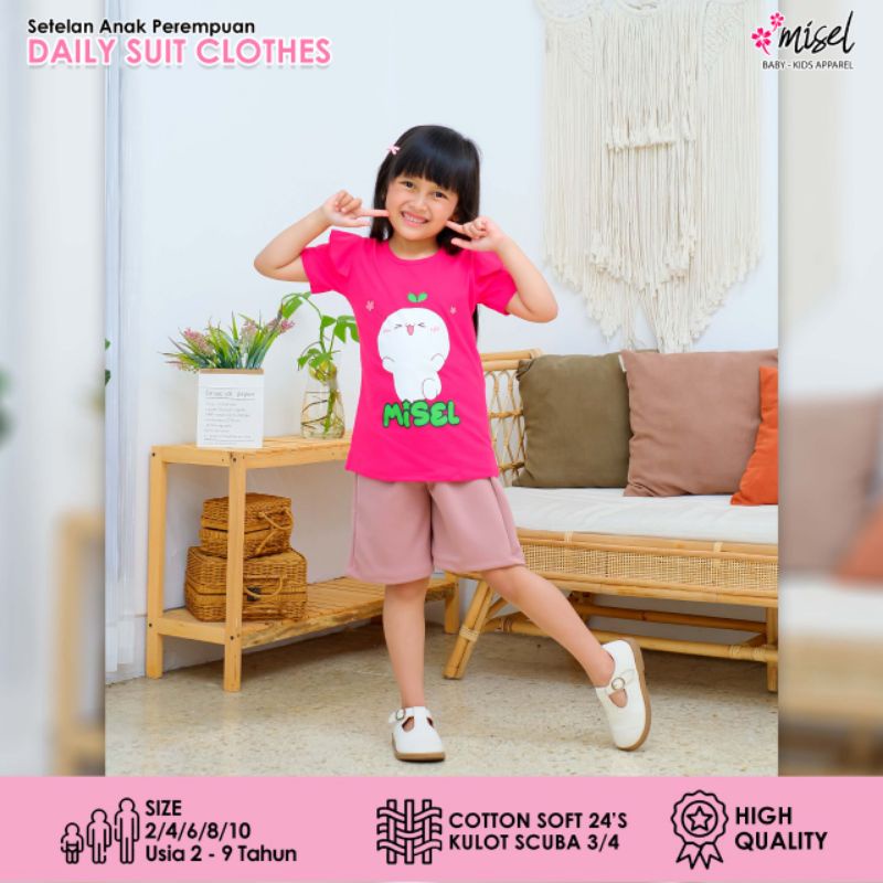 Set Kaos dan celana kulot pendek usia 2-9 tahun , Setelan T'shirt Ruffle Celana 3 / 4 Anak Permpuan