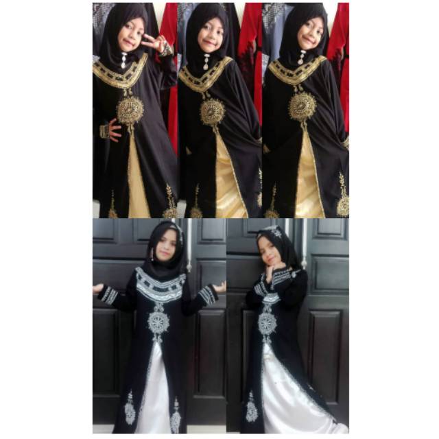 Abaya anak bordir turki satin gold dam bordir turki satin sliver