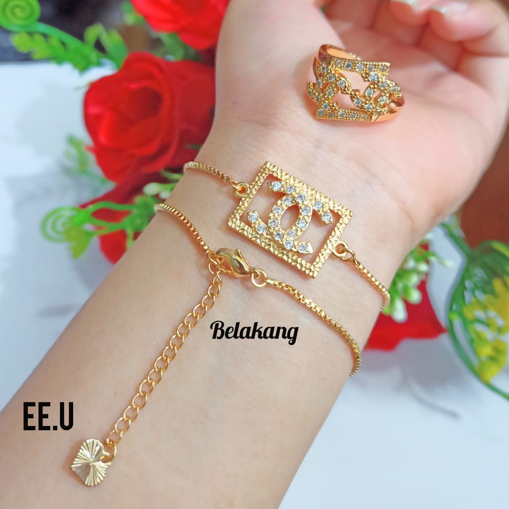 Gelang italy TITANIUM permata free cincin dewasa perhiasan wanita Gold limited edition (COD)