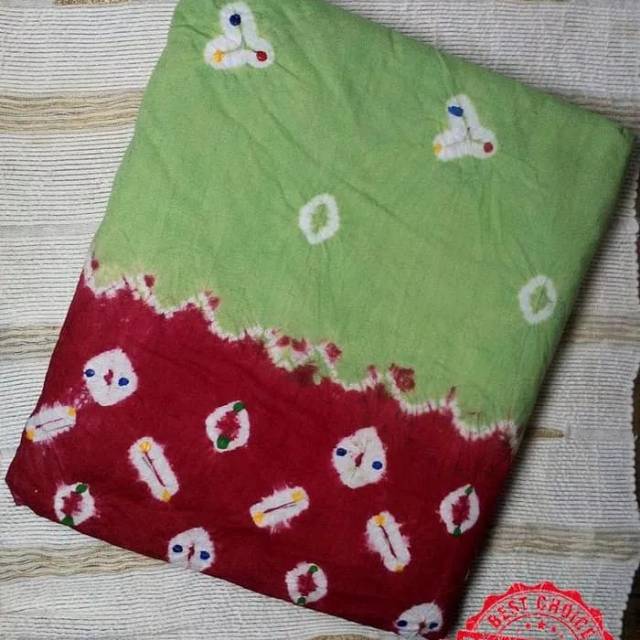 Kain Batik Jumput Jumputan Solo Motif Cengkehan Tumpal Warna Hijau Merah Seragam Kemeja Kantor