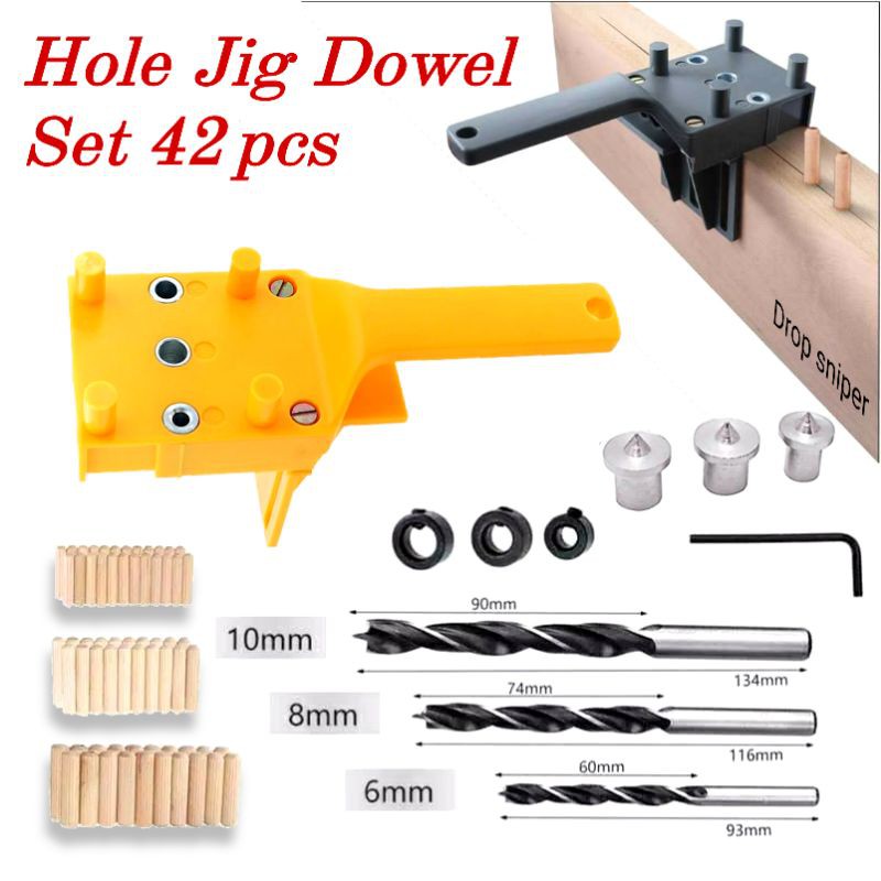 Holder Locator Bor Hole Dowel Jig Set Sambungan Kayu Doweling Puncher