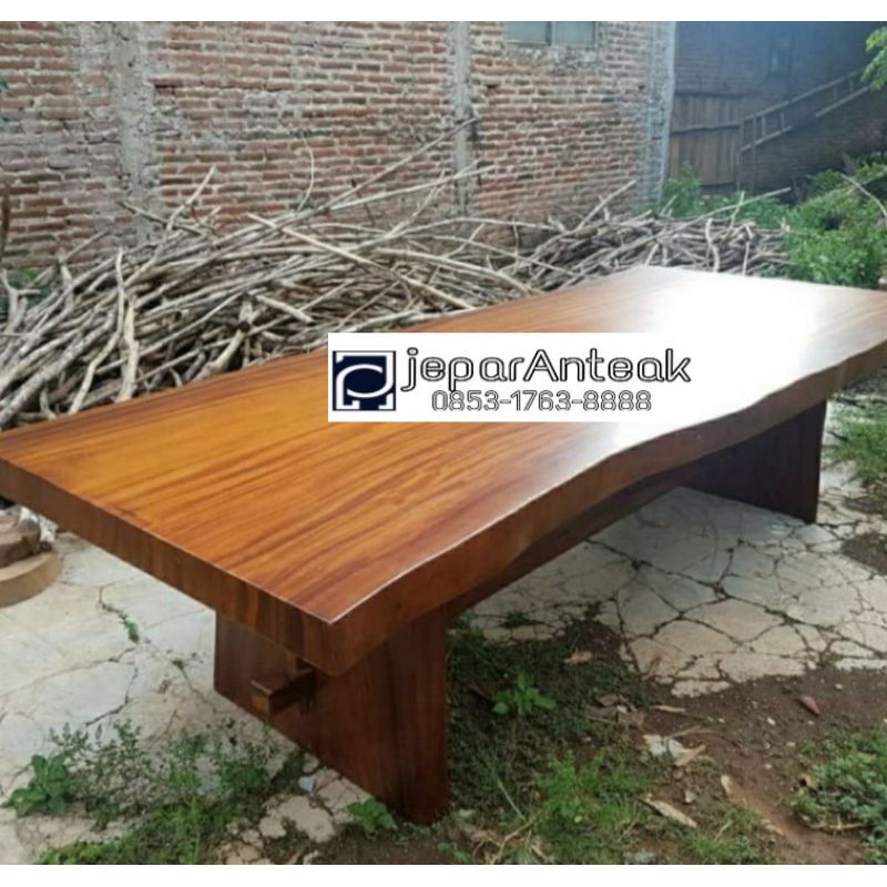 meja makan kayu trembesi kaki balok
