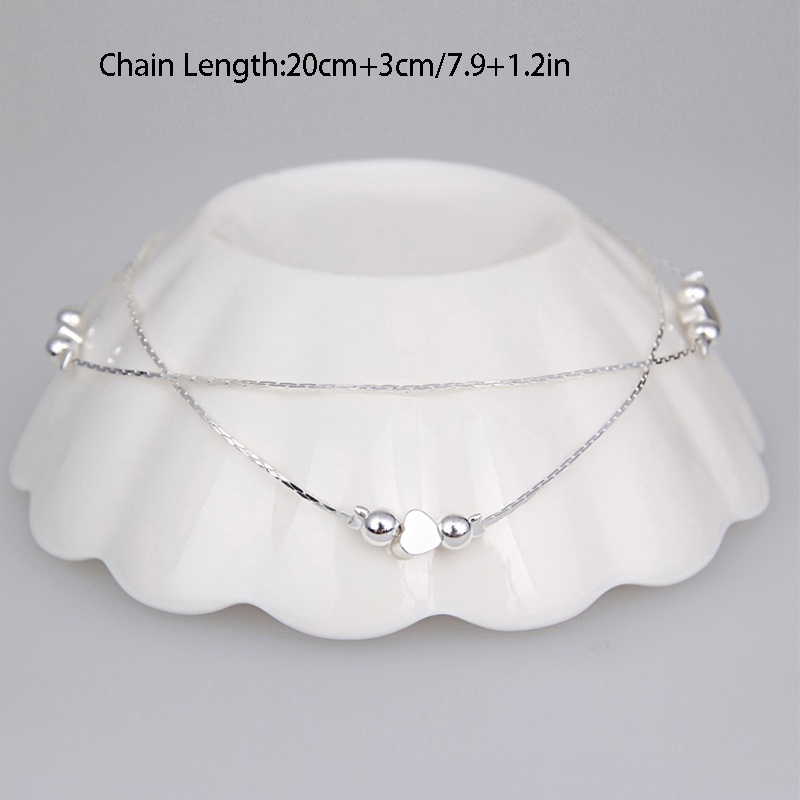 Gelang Kaki Rantai Lapis Silver 925 Dengan Liontin Hati Untuk Wanita