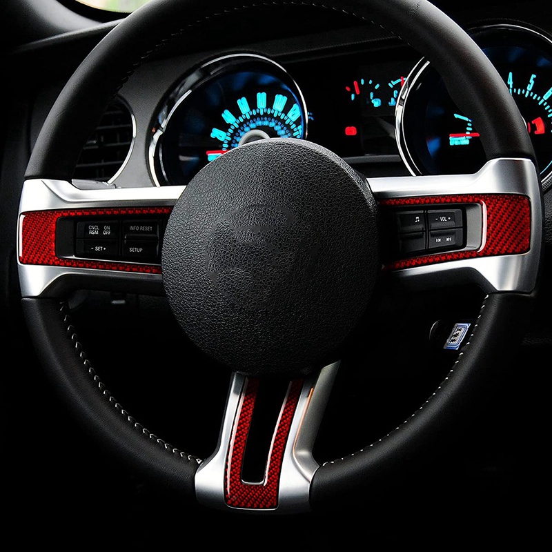 Red Carbon Fiber Car Interior Wheel Steering Central Control CD Panel Sticker Trim for Ford Mustang 2009-2013