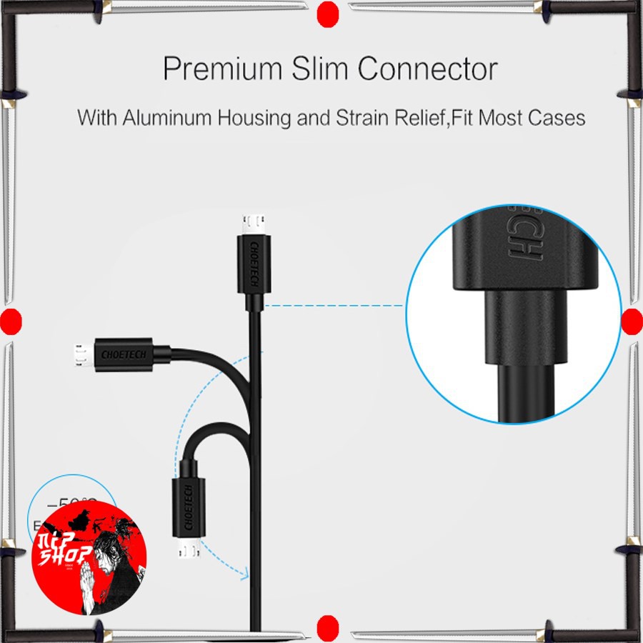 CHOETECH Kabel Charger Micro USB Fast Charging 2.4A 1m