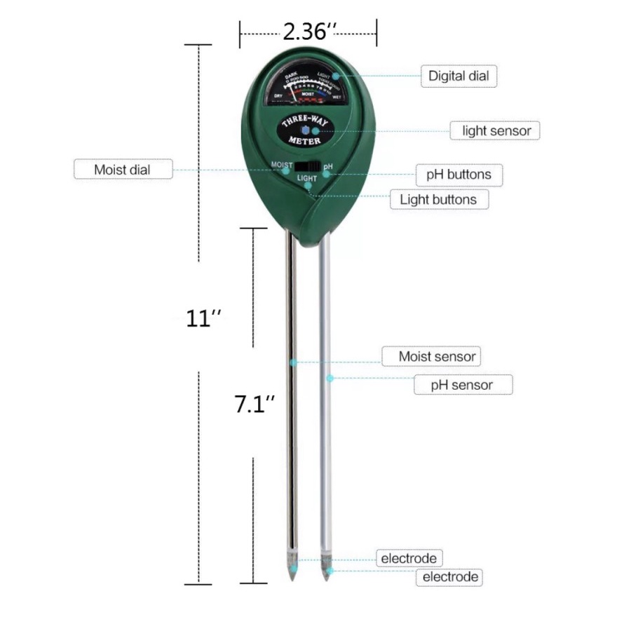 Tester PH Tanah Asam Cahaya 3in1 Plant Soil PH Moisture