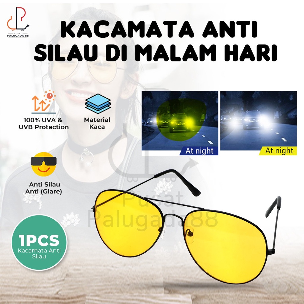 Night View Glasses Vision Kacamata Anti Silau di Malam Hari I049 Kuning Pengendara Mobil Motor berkendara sepeda