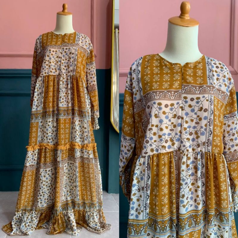 Gamis ceruty babydol premium busui dress ceruty dress polkadot cantik gamis jumbo XXL LD 110 bumil d