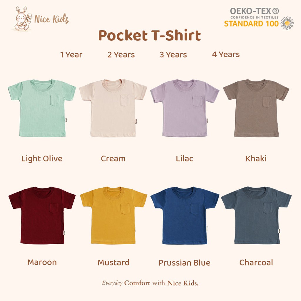 Nice Kids NICEKIDS Pocket Tee Baju anak atasan anak Kaos anak laki anak perempuan 1-4 tahun