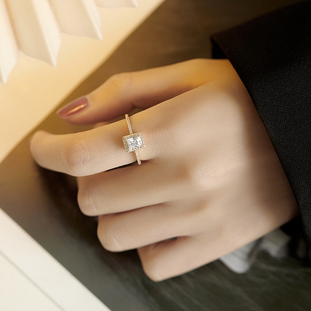 Hu Hu Hu Hu Hu Alat Bantu Pasang Kacamata♡ Cincin Berlian Imitasi Bentuk Kotak Model Terbuka Untuk Wanita