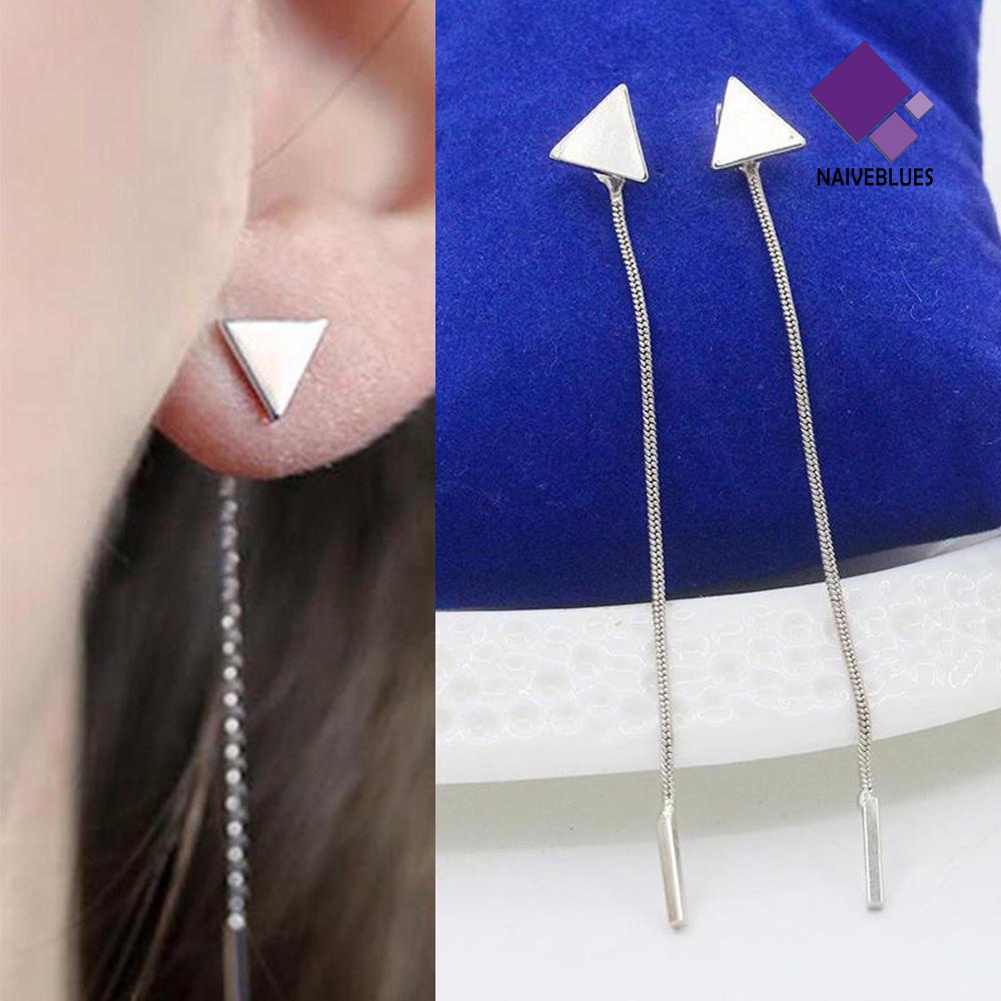 Anting Stud Rumbai Panjang Bentuk Segitiga Geometris Untuk Wanita