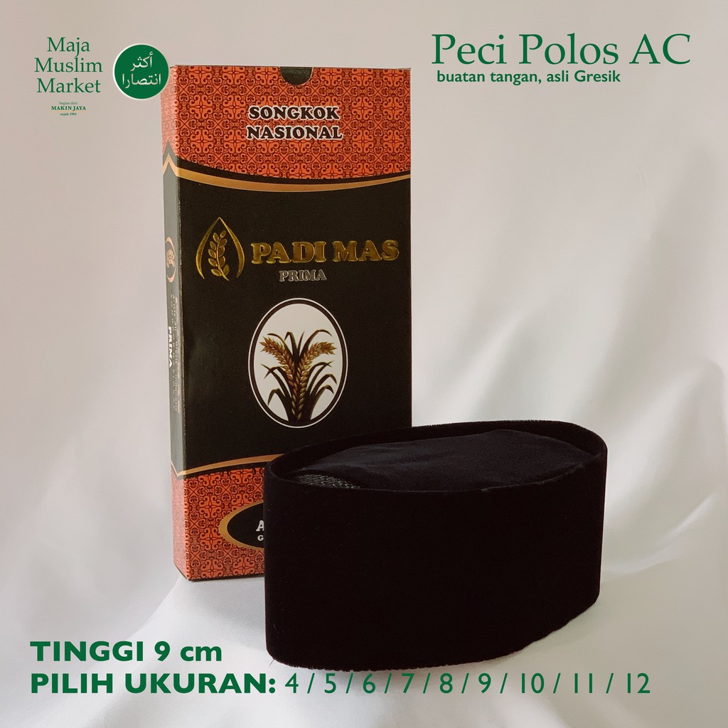 Peci Songkok Kopiah - AC Hitam Polos - TINGGI 9 CM - SIZE 4-12 Padi Mas Prima ASLI GRESIK - TERMURAH