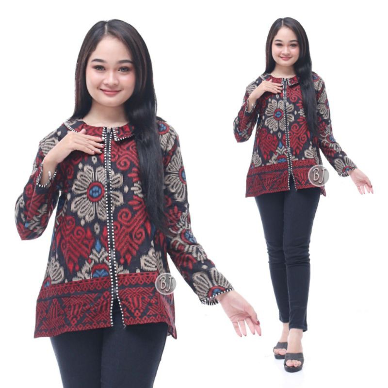 tey-17 Batik wanita ASJ SA HRB026 Kenongo Kemeja Tosca Pendek-K