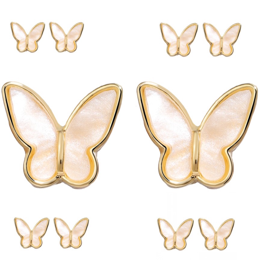 Korea Ins Style Elegant Cute White Butterfly Shape Earrings Necklace Pendant