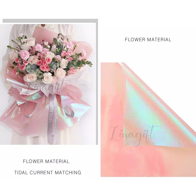 ( 5 Lembar ) PEARL METALLIC COLOR - FLOWER WRAPPING PAPER PLASTIC PEARL SERIES CELLOPHANE RAINBOW COLOR HOLOGRAM WATERPROOF KERTAS BUNGA BUKET/ FLORIST