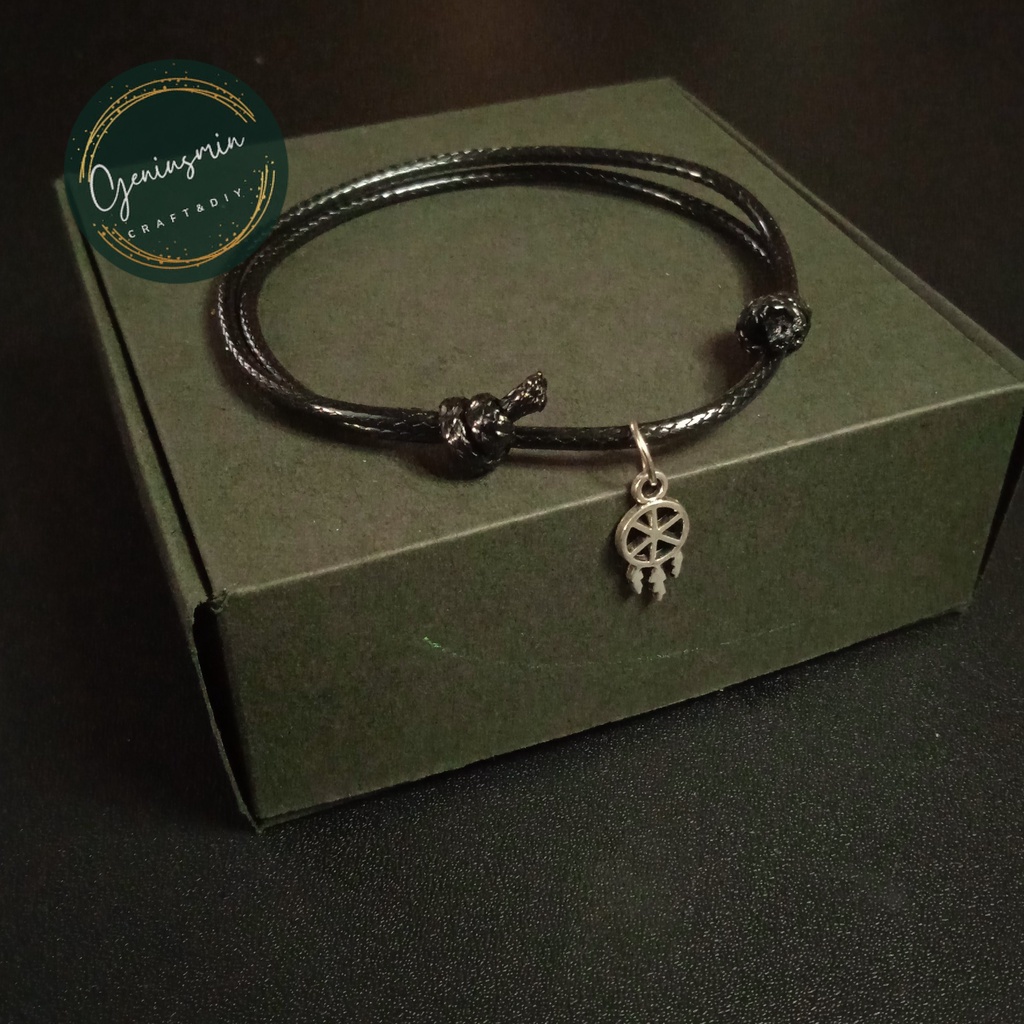 Gelang Handmade Cowok Cewek Tali Kulit Korea Bandul Dreamcatcher