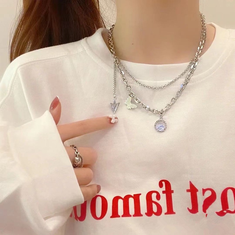 Kalung Model Butterfly Water Drop Double Layer Gaya Hip Hop Korea