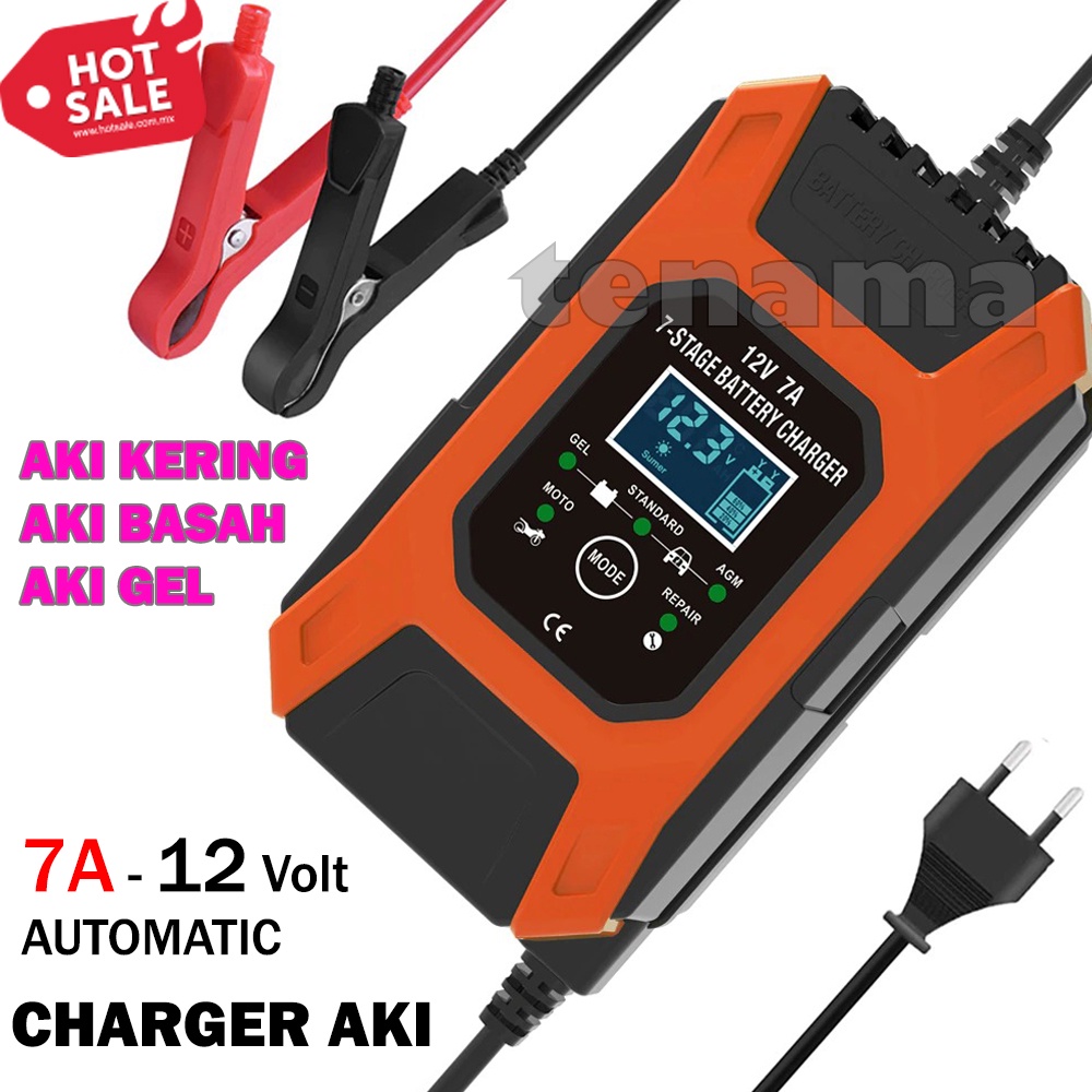 VRtec Charger Aki 7A 12V 105W 120Ah with LCD Panel Mobil Motor