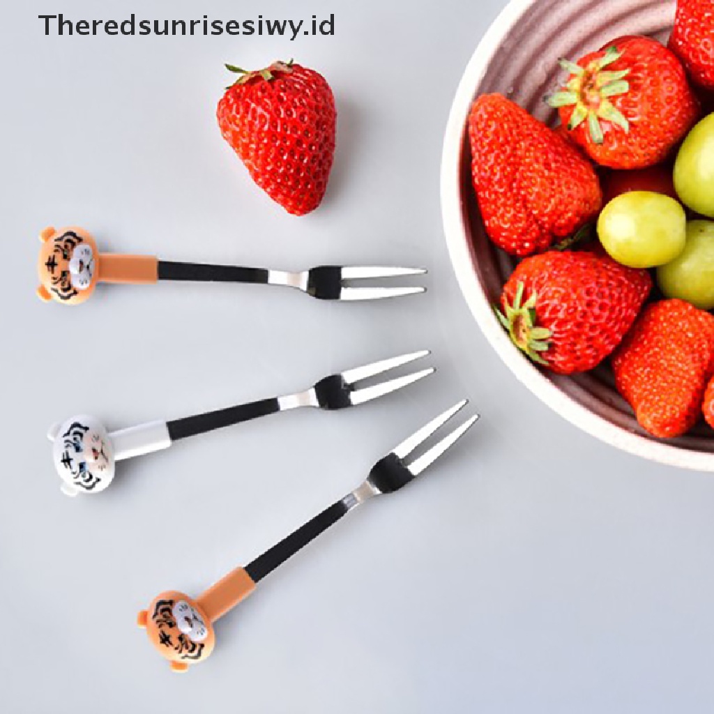 # Alat Pemotong Buah # 6pcs / Set Garpu Buah Desain Kartun Lucu Bahan Stainless Steel Dengan Holder