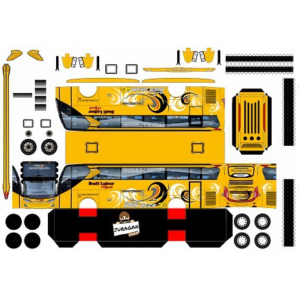 DIY Miniatur Bus Budi Luhur Orange Papercraft + Alas