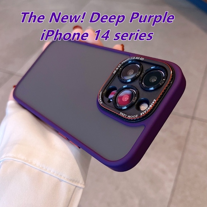 New ！！ Dark Purple For iPhone 14 Pro Max Matte High Quality Anti-Fingerprint Case iPhone 14 plus 12 13 Pro Max Hard Shell Metal Camera + Metal Button Case Phone