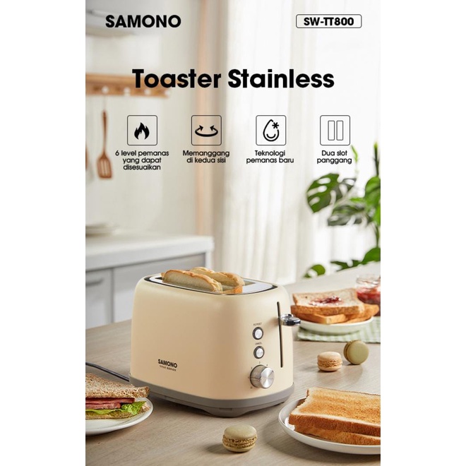 Samono 800W Toaster Elektrik Pemanggang Roti Listrik Bread Toaster 6 Tingkat Panas 2 Sisi SW-TT800