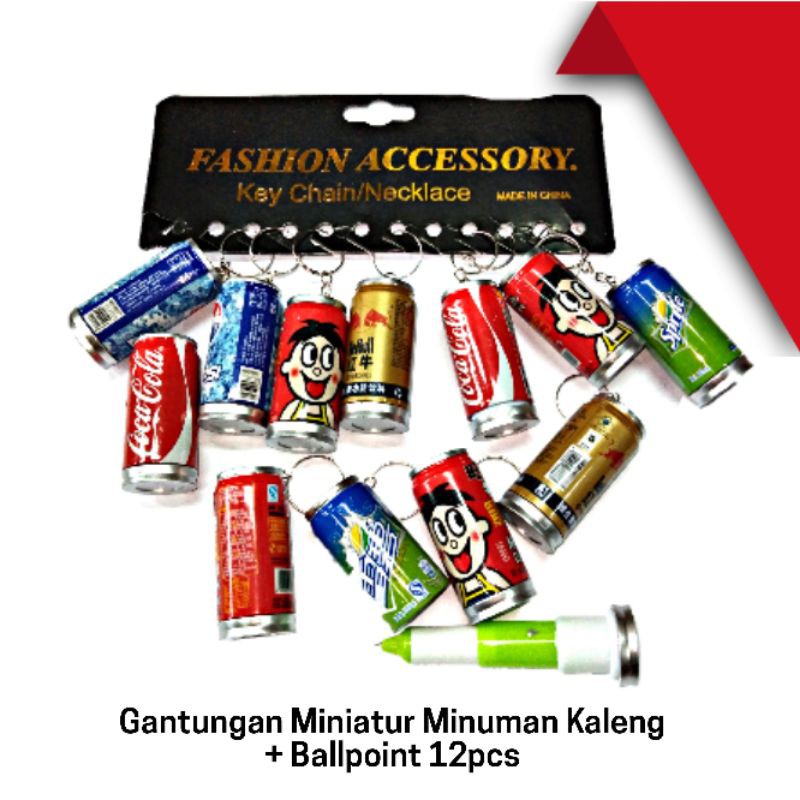 Gantungan 12pcs Miniatur Minuman Kaleng Plus Ballpoint