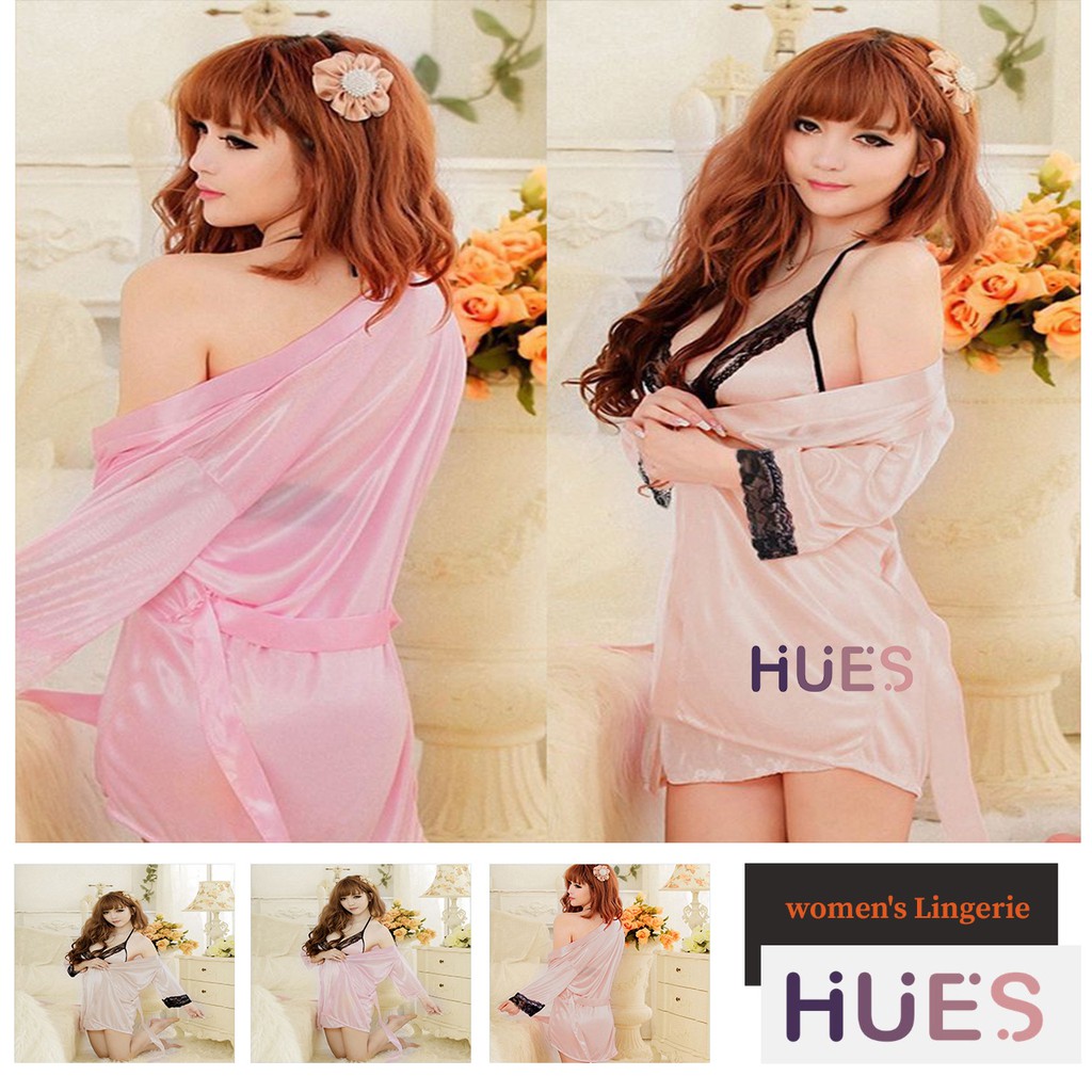 HUES.ID Pakaian Tidur Wanita Lingerie Women Kimono Nightgown and Robe Two Piece 3024