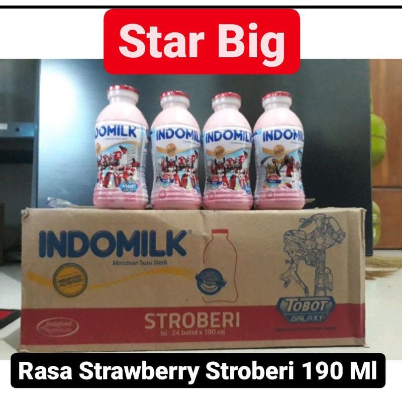 

Indomilk Susu Botol Cair Strawberry Stroberi 190 ml 1 Karton Isi 24 Botol