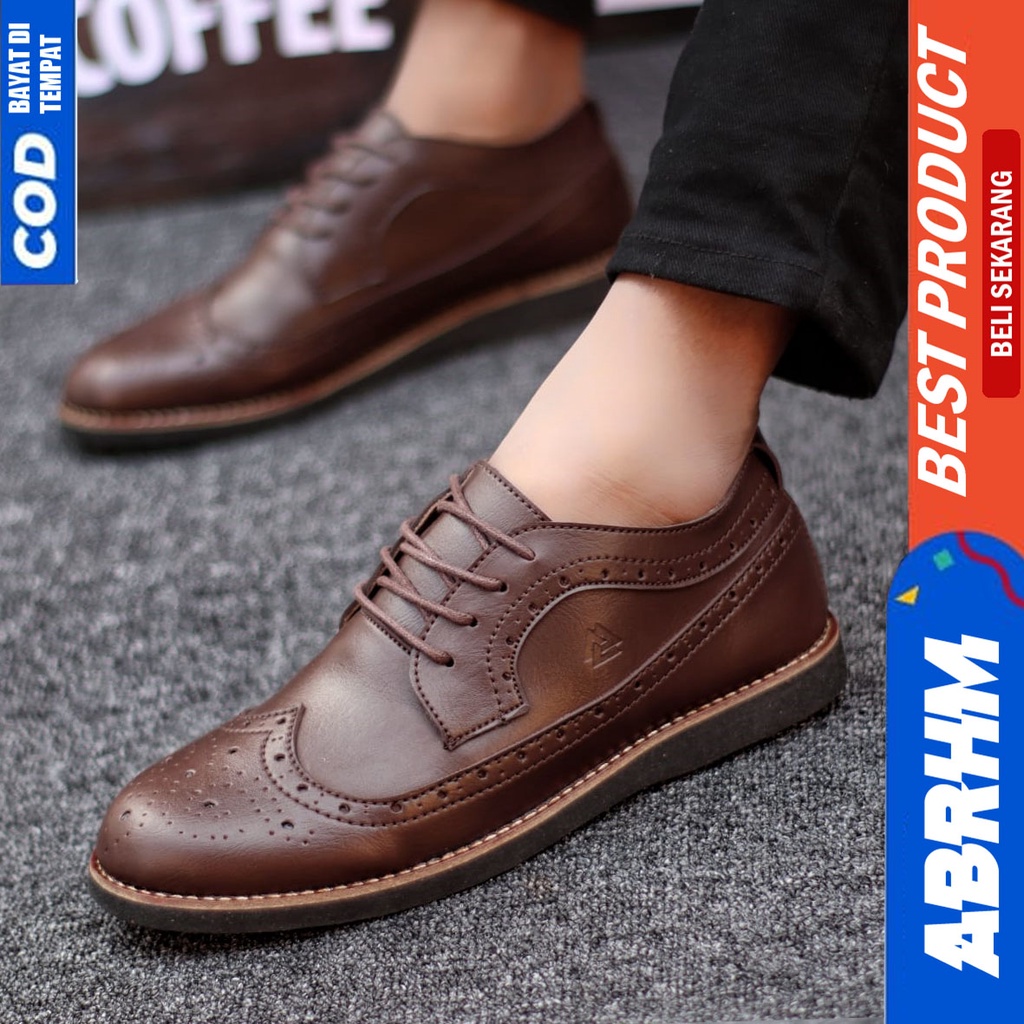 Sepatu Formal Kerja Pantopel Hitam Pria Original ABRHM SAGA