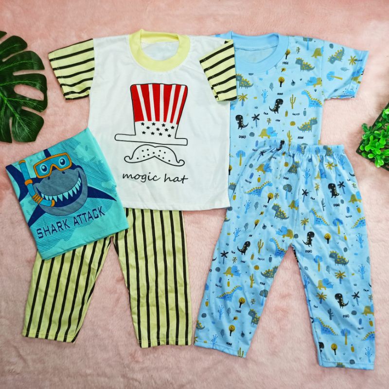 Ss#8005 Setelan Bayi size 0-10bulan / Baju harian Anak / Piyama Anak / Piyama Bayi Dino