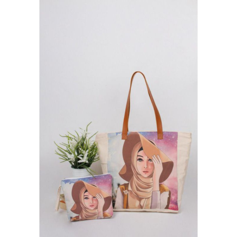 Tas Kanvas Hijab Free Pouch Digital Printing