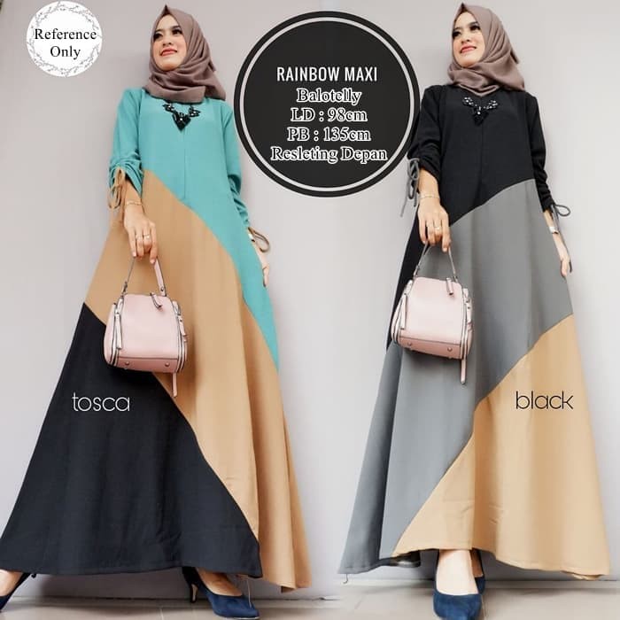 NEWW Baju Gamis Wanita | Rainbow Maxi |Long Dress Gamis Syari Muslim TP TERMURAH