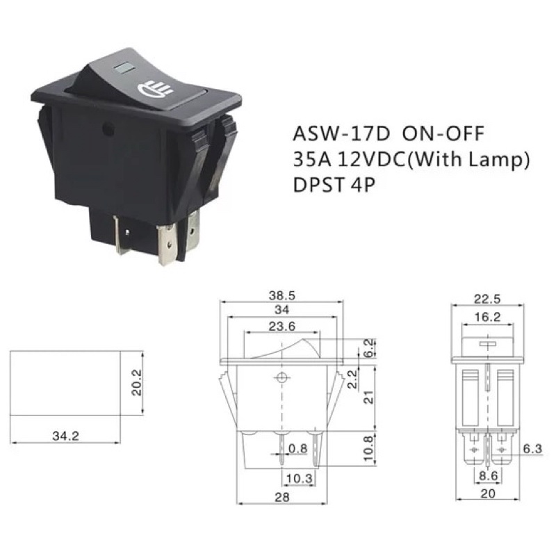 Saklar Led Rocker 4Pin 12 V 35A Kuning Hijau Biru Mobil Auto Lampu