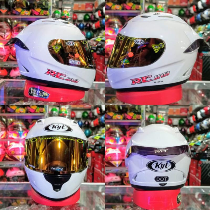 HELM KYT RC7 SOLID WHITE PAKET GANTENG/IRIDIUM FLAT VISOR/SPOILER/STIKER