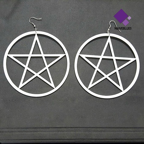 Anting Stud Bentuk Pentacle Hollow Besar Gaya Punk Vintage