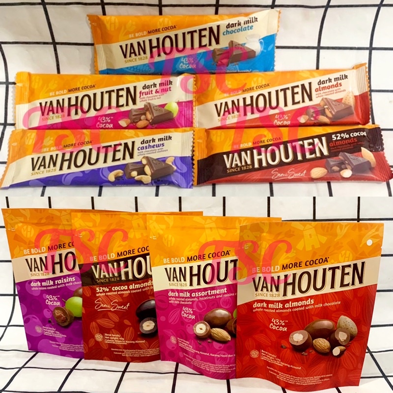 

Van Houten Chocolate 40gr / Dark Milk /Chocolate / Almonds / 52% Cocoa Almond / Cashews / Fruit & Nut / VanHouten / Cokelat / Raisin / Van Houten / Whole Roasted / bulat / bola / cokelat isi Kacang / almond / cashew / raisin