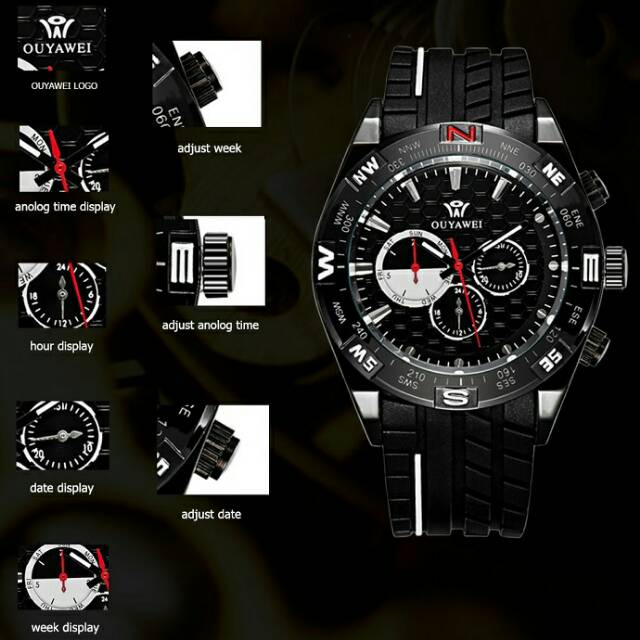 Ouyawei Quartz Silicone Strap Men Sports Watch 30M Water Resistance - YWWS14KS