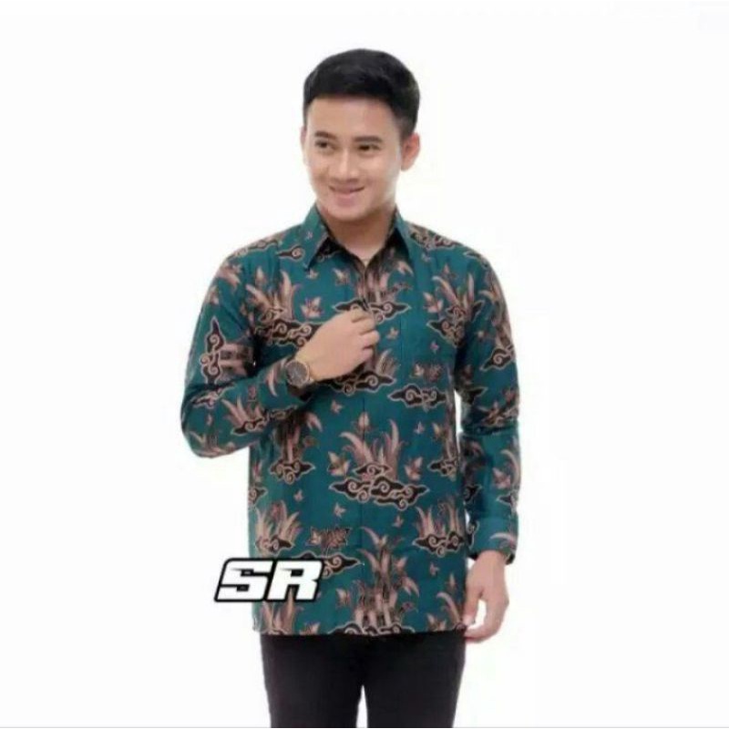 BATIK PRIA WARNA HIJAU- BATIK PRIA LENGAN PANJANG - Size M,L,XL,XXL
